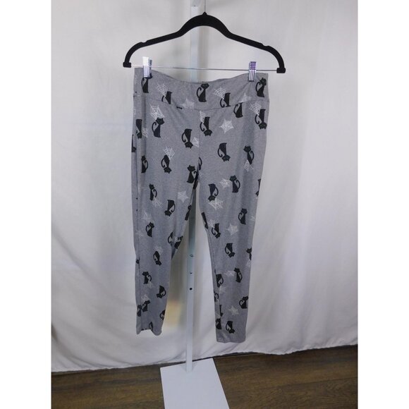 Feeling Festive Leggings Womens Medium Gray Black Cat Spider Web Witchy - Picture 1 of 11